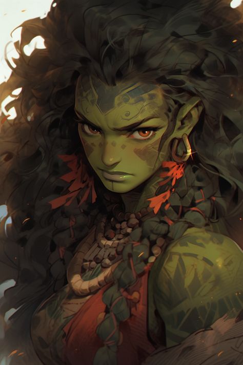 Female Orc Character Design, Female Orc Beautiful, Half Orc Druid, Orc Queen, Orc Cosplay, Orc Druid, Half Orc Female, Potion Maker, Female Orc