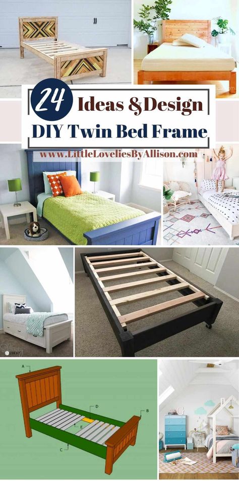 Cheap Twin Bed Frame, Corner Twin Beds Diy, Twin Bed Frame Plans, Pallet Twin Beds, Dyi Bed Frame, Farmhouse Twin Bed, Bed Made Out Of Pallets, L Shaped Twin Beds, Corner Twin Beds