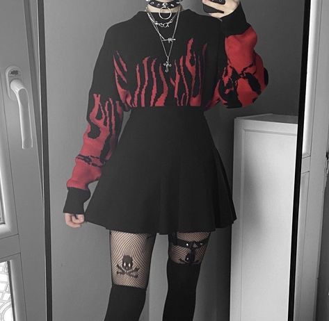 Black And Red Outfit, Red Grunge Outfit, Colorful Goth, E Girl Outfits, Red And Black Outfits, Alt Outfits, Aesthetic Outfit Ideas, Alt Fashion, Punk Outfits