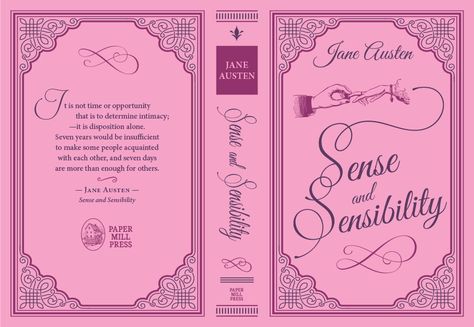 Sense and Sensibility. Author: Jane Austen. Publisher: Paper Mill Press. Cover designer: Yvonne Fetig Roehler Book Cover Design Aesthetic, Pink Book Cover Design, Full Book Covers, Bridgerton Book Cover, Pink Book Cover, Book Cover Printable, Book Cover Printable Miniature, Mini Book Covers, Regency Book Covers