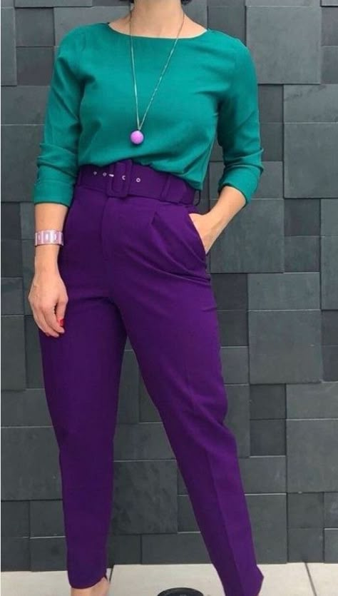 Fashion Color Combos, Outfit Color Combinations, Purple Pants Outfit, Colour Combinations Fashion, Color Combos Outfit, Coloring Images, Color Blocking Outfits, Color Combinations For Clothes, Purple Outfits