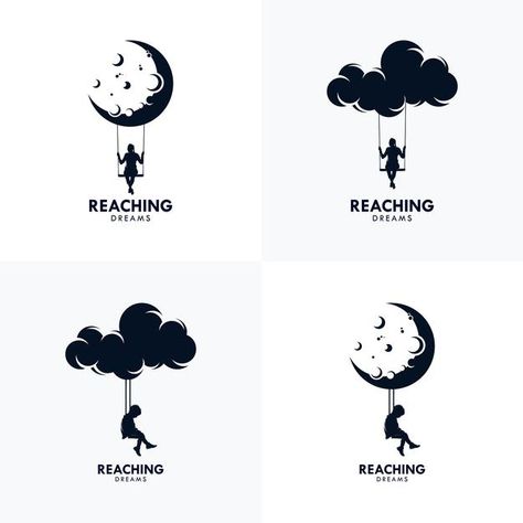 Reaching dreams logo design template | Premium Vector #Freepik #vector #logo #moon #kids #silhouette Dream Design Graphic, Sky Logo Design, Kids Branding Design, Sky Logo, Clever Logo Design, Baby Logo Design, Posters Conception Graphique, Kindergarten Projects, Dream Logo