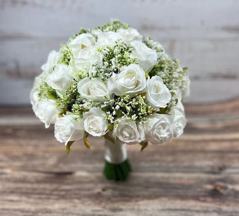 White Rose and Gypsophila Faux Bouquet Artificial Silk Flowers for Wedding Anniversary Birthday Claire De Fleurs - Etsy Canada Faux Bridal Bouquet, Lavender Rose Bouquet, Silk Flowers For Wedding, White Rose Bridal Bouquet, White Peonies Bouquet, White Rose Wedding Bouquet, Pink Peonies Bouquet, Handmade Bouquet, White Rose Bouquet