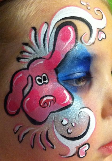 Emily Hardin || Blue's Clues' Magenta eye design Blues Clues Face Paint, Blues Clues Nail Art, Magenta Blues Clues Costume, Blue And White Face Paint, Blue Face Paint, Blue's Clues Birthday Party, Face Painting For Boys, Cheek Art, Troll Face