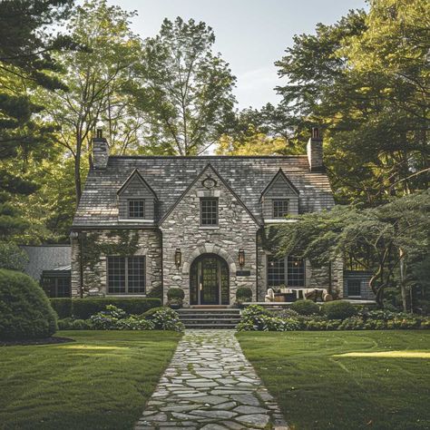 European Brick House, Stone Country House, Romantic Home Exterior, Modern Tudor Interiors, Stone Cottage Exterior, English Cottage Exterior, Modern English Cottage, Tudor House Exterior, European Cottage