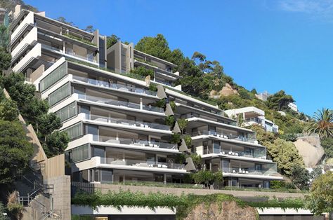 Stepped Building, Hillside Apartments, Mountain Dream Homes, Triangle House, Apartment Terrace, House Deck, Shimla, Building Facade, Residential Building