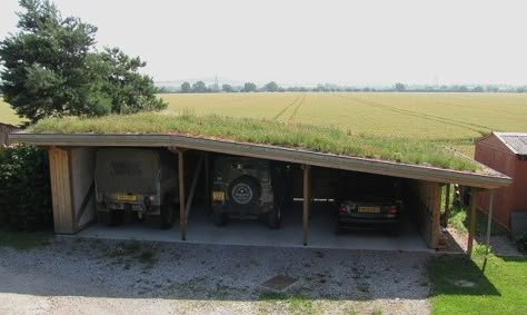 Car Port Ideas, Sedum Roof, Green Roof System, Car Shed, Grass Roof, Car Shelter, Car Port, Passive Solar Design, Carport Garage