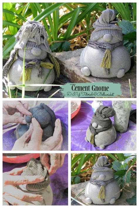 Fun Cement Gnome DIY Tutorial – Garden Decor out of cement, and all old, unused clothes (a pantyhose and a sock) Garden Gnomes Diy, Gnome Diy, Cement Projects, Cement Diy, Cement Art, Concrete Diy Projects, Gnomes Diy, Concrete Crafts, Concrete Garden