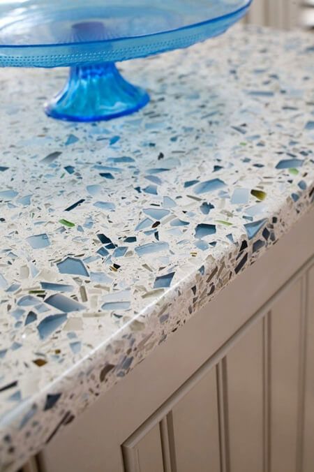 Glass Kitchen Countertops, Cost Of Countertops, Recycled Glass Countertops, Best Kitchen Countertops, Outdoor Kitchen Countertops, Glass Countertops, Beach House Kitchens, Beach House Interior, Wood Countertops