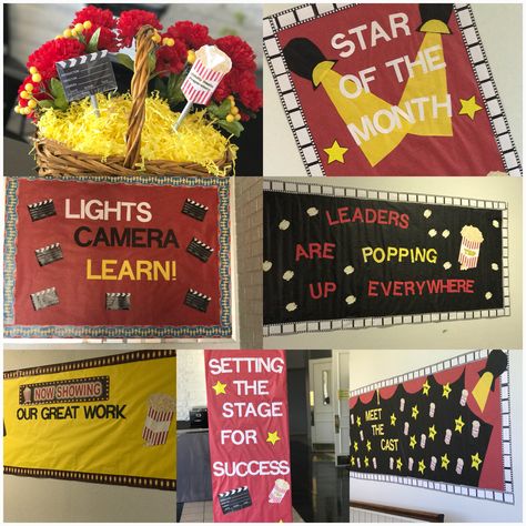 Netflix Classroom Theme, Movie Theme School Decorations, Classroom Movie Theme, Hollywood Classroom Theme Ideas, Movie Theme Classroom Ideas, Broadway Classroom Theme, Theme School Ideas, Drama Room Ideas School, Hollywood School Theme Ideas