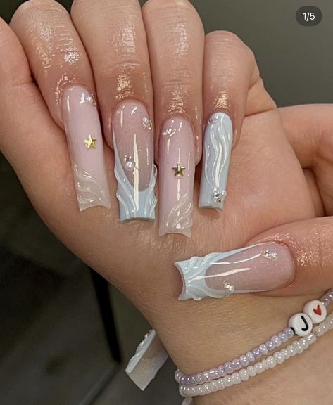 Coffin Mermaid Nails, Gel X Coffin Nail Designs, Coffin Gel X Nail Designs, Mermaid Nails Square, Square Gel X Nail Designs, Square Mermaid Nails, Nail Inspo Acrylic Coffin, Nails Inspiration Square, Cool Design Nails