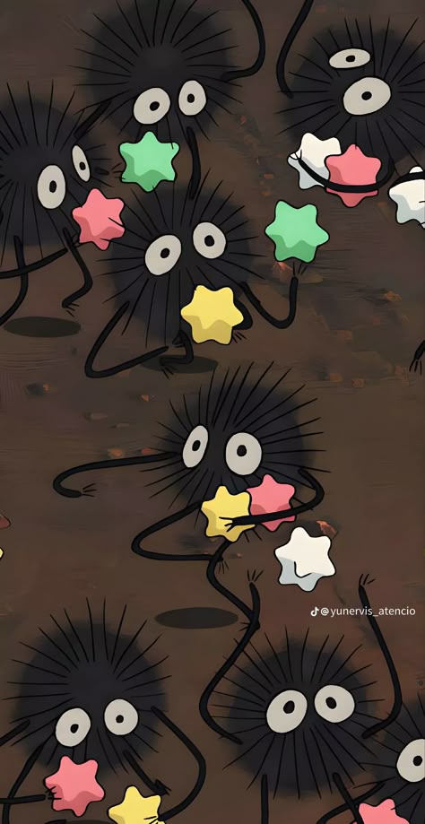 Sprite Studio Ghibli, Soot Sprite Painting, Soot Sprite Wallpaper, Sprites Studio Ghibli, Nerdy Wallpaper, Totoro Soot Sprites, Wallpaper Ghibli, Totoro Wallpaper, Butterfly Wall Art Diy