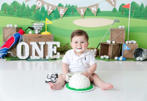 Cake Smash Photography - Gilmore Studios | Orange County Newborn, Cake Smash, Family and Wedding Photographer Golf Cake Smash, Golf Ball Cake, Golf First Birthday, Newborn Cake, Cake Smash Theme, Cake Smash Pictures, Golf Cake, 1st Birthday Pictures, 1st Birthday Photoshoot