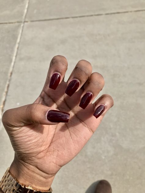 Dark Burgundy Acrylic Nails, Burgundy Nails On Black Women, Burgundy Gel X Nails, Dark Maroon Acrylic Nails, Maroon Nails On Brown Skin, Burgundy Nails Black Women, Red Pedicure, French Fade Nails, Overlay Nails