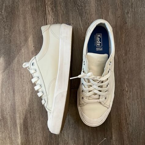 White Leather Keds Size 10 White Leather Keds, Leather Keds, Keds Shoes, Gold Leather, Keds, White Sneaker, White Leather, Size 10, Sneakers