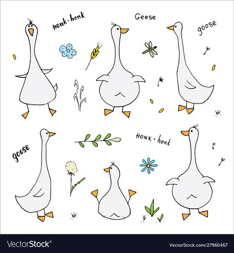 Goose Clipart Cute, Goose Doodle Cute, Cartoon Goose Tattoo, Minimalist Goose Tattoo, Simple Goose Drawing, Goose Illustration Cute, Cute Goose Art, Silly Goose Painting, Cute Goose Tattoo