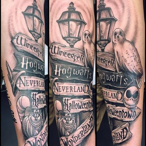 Harry Potter Castle Tattoo, Sally Tattoo Ideas, Harry Potter Sleeve Tattoo, Sally Tattoo, Different Tattoo Ideas, Star Wars Tattoo Sleeve, Harry Potter Tattoo Sleeve, Harry Potter Sleeve, Tattoo Ideas Male