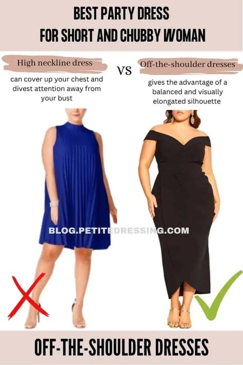 Party Dresses Guide for Short and Chubby Women Dress For Chubby Ladies, Dress For Chubby, High Neckline Dress, Best Party Dresses, Cocktail Dress Wedding, Dress Guide, Empire Waist Dress, Empire Dress, Turtle Neck Dress