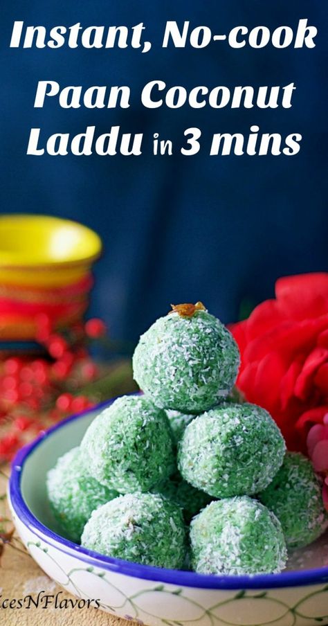 No Flame Cooking Recipes, Paan Ladoo Recipe, Paan Laddu, Fire Less Cooking Recipes, Fireless Cooking Ideas, Diwali Treats, Fireless Cooking, Laddoo Recipe, Coconut Ladoo Recipe