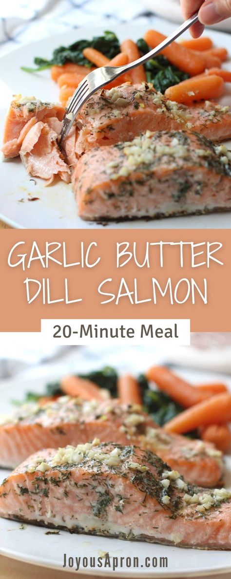 Garlic Butter Dill Salmon is a quick weeknight dinner that is delicious, healthy, and easy to make! Baked salmon smothered with fresh minced garlic, butter, dill, and a hint of lemon juice. The herbs and spices enhance and bring out the flavor of the salmon, without overpowering it. And the salmon is cooked perfectly! Butter Compound, Dill Salmon Recipes, Salmon With Dill, Sushi Bowl Recipe, Seared Salmon Recipes, Dill Salmon, Garlic Butter Salmon, Butter Salmon, Salmon Dinner