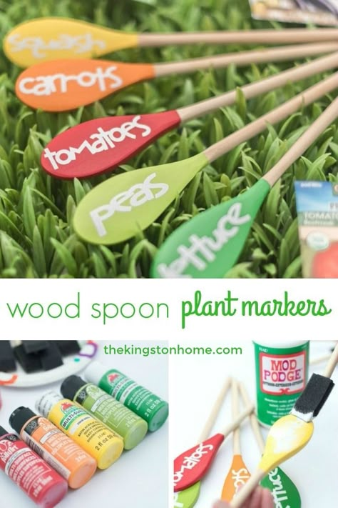 Wood Spoon Garden Markers - The Kingston Home: With some inexpensive spoons and acrylic paint you can create colorful wood spoon garden markers for your garden that are practical as well as pretty! via @craftykingstons Spoon Garden Markers, Garden Markers Diy, Diy Marker, Spoon Crafts, Garden Labels, Diy Outdoor Decor, Garden Markers, Plant Markers, Wood Spoon