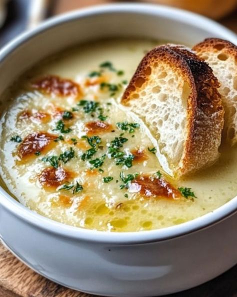 RecipesEpic Family | Country French Garlic Soup  | Facebook French Country Garlic Soup, Country Fresh Garlic Soup, French Garlic Soup, Country French Garlic Soup, Garlic Soup Recipe, Easy Homemade Soups, Cozy Recipes, French Soup, Homemade Soups