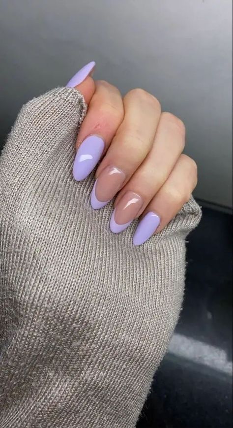 Almond Purple Nails, Lavender Nail Ideas, Lavender Nail Designs, Bridal Shower Nails, Shower Nails, Nail Designs For Spring, Purple Tips, Purple Acrylic Nails, Classy Nail Designs