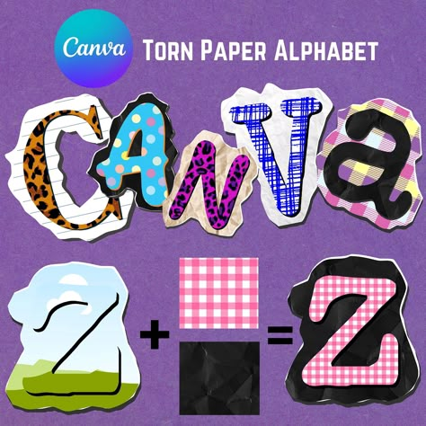 Canva frame Torn Paper Alphabet, Digital letters, Number, Symbol, Editable Template, Easy Choose Color, Fill Your Own Drag and Drop Canva Letters, Canva Alphabet, Canva Text, Canva Sets, Canva Stickers, Alphabet Frames, Canva Idea, Canva Codes, Unique Lettering