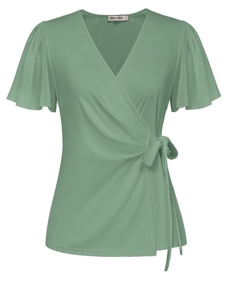 PRICES MAY VARY. 【Features】: Excellently cut chiffon top. The separable cross-wrap design offers you different wearing options. Tie the adjustable ties at the waist to accentuate your figure and create a flattering look. The flowing chiffon short sleeves give you a feminine and timeless look 【Fabric】: Breathable summer blouse. The lightweight, soft and comfortable fabric of this wrapped v neck blouse will keep you comfortable all day long （Tie at left side. In order to make it easy to put on and College Fits, Womens Summer Shorts, Chiffon Shorts, Summer Blouse, Fitted Blouses, Business Work, Cute Blouses, Short Sleeve Tops, Summer Blouses