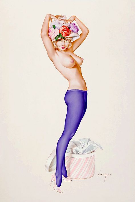 Alberto Vargas / illustration for Playboy, April 1963. Vargas Girls, Pin Up Illustration, Pin Up Vintage, Pin Up Posters, Pinup Art, Female Art Painting, Vintage Pin Up, Nose Art, Dita Von Teese