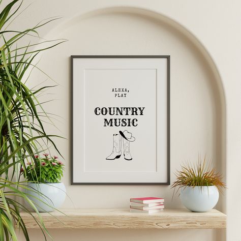 Alexa, play country music! this amazing poster is PERFECT for any country music lover - would make a fabulous gift! ⭐️Completely unique and original, so you won't find one the same as this anywhere else. Hand designed and sold exclusively on HonkyTonkCentral Etsy!⭐️ Printed on very high quality 200gsm satin poster paper, and available in a wide variety of sizes!. ⭐️Please note!: print only, no frame included!⭐️ UK Postage: Your item will be dispatched with Royal Mail 48hr. Upgrading to Royal Mai Country Music Wall Art, Country Music Poster, Music Poster Wall, Music Country, Etsy Prints, Wall Decor Quotes, Music Wall Art, Music Decor, Music Room