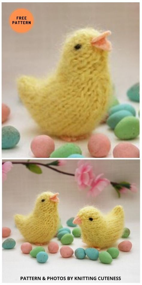 Duck Knitting Pattern Free, Knit Chicken Pattern, Easter Chick Crochet Patterns Free, Crochet Easter Chick, Crochet Chick In Egg Free Pattern, Easter Chicks Knitting Patterns, Knitted Duckling Pattern, Knitted Easter Crafts, Easter Crochet Patterns Free Amigurumi Baby Chicks