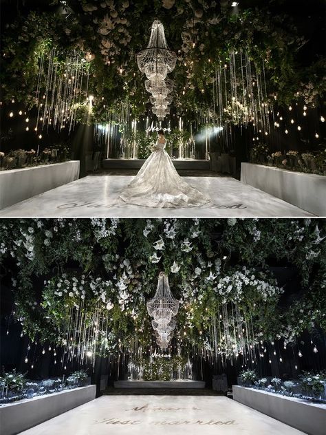 Wedding Hall Design, Luxury Wedding Ideas, Wedding Ambiance, Wedding Ceiling, Enchanted Garden Wedding, Dream Wedding Reception, Forest Theme Wedding, Wedding Hall Decorations, Wedding Stage Design