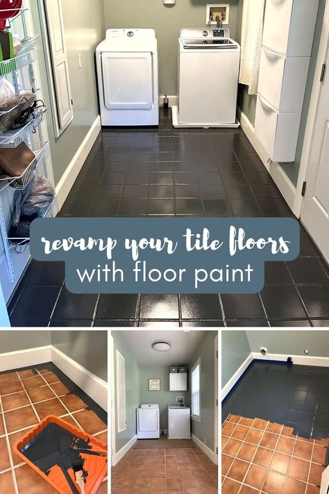 Painting Laundry Room Floor, Paint For Tile Floors, Rust Oleum Floor Paint, Painting Tile Floors Before And After, Painted Tile Floors, Rustoleum Floor Tile Paint, Rustoleum Floor Paint, Black Floor Paint, Painting Linoleum Floors