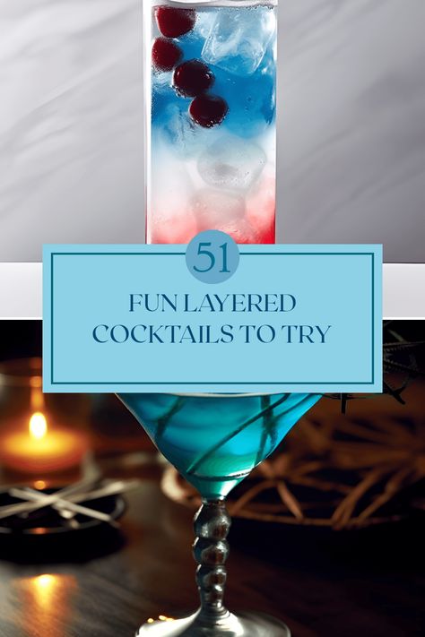 Get ready to impress your friends with these 51 fun layered cocktails that are easy to make and visually stunning. From the patriotic Red, White, and Blue cocktail to the tasty Tarantula, there's something for every occasion. Learn how to create the perfect balance with layers of sweet grenadine and smooth cream in the Red, White, and Blue, or enjoy the fruity tequila notes in the Tarantula. Each recipe should have you mixing up refreshing drinks for parties or a relaxing summer evening in no time! Drinks For Parties, Layered Cocktails, Layered Drinks, Spicy Drinks, Relaxing Summer, Miami Night, Cocktail List, Cocktails To Try, Party Cocktails