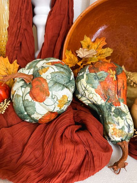 Discover a fun way to decorate this fall with napkin decoupage! Learn how to use Aleene’s Premium Decoupage Matte and seasonal paper napkins to create stunning pumpkin decorations with this easy tutorial from Maria Provenzano. This creative décor idea can be customized with your desired napkin designs, so you can make each pumpkin uniquely yours! What you need: Aleene’s Premium Decoupage Matte Faux pumpkins Paper napkins Paintbrush Wax paper Scissors Small disposable bowlStep 1 Prepare your ... Napkin Designs, Diy Seasonal Decor, Decoupage Pumpkins, Pumpkin Uses, Pumpkin Decorations, Diy Napkins, Napkin Decoupage, Decorative Napkins, Faux Pumpkins