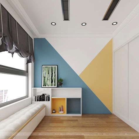 Diagonal Wall Paint, Closet Doors Painted, Geometric Wall Paint, Home Wall Colour, Classroom Interior, Modern Home Offices, Bedroom Color Combination, House Wall Design, Accent Wall Colors