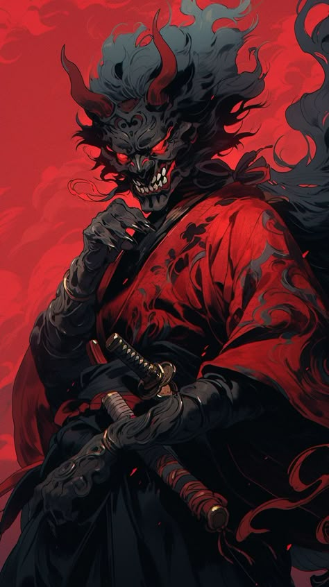 Oni Fantasy Art, Oni Ninja, Oni Art, Oni Samurai, Japanese Art Samurai, Samurai Tattoo Design, Japanese Oni, Samurai Anime, Dark Fantasy Artwork