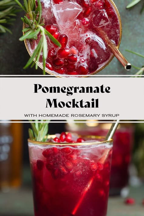 Pomegranate Mocktail Pomegranate Mocktail Recipes, Pomegranate Mocktail, Pomegranate Drinks, Passion Fruit Mojito, Strawberry Basil Lemonade, Pomegranate Margarita, Pomegranate Tea, Rosemary Syrup, Basil Lemonade