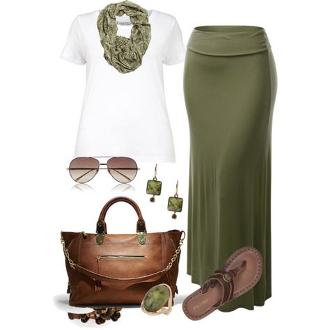 Basic - Plus Size, created by kerimcd on Polyvore Skirt Diy, Mode Hippie, Maxi Skirt Outfits, Rock Outfit, A Skirt, Looks Chic, Green Skirt, Fashion Mode, Mode Inspiration