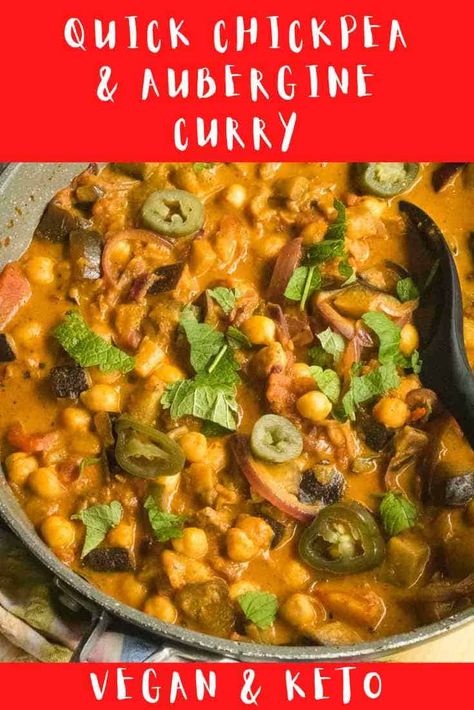 Easy Vegan Chickpea and Aubergine Curry Recipe {Not Roasted} How To Cook Aubergine, Aubergine Curry, Diy Spice Mix, Coconut Milk Sauce, Keto Curry, Aubergine Recipe, Eggplant Curry, Healthy Family Recipes, Vegan Chickpea