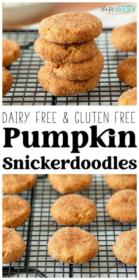 Pumpkin Cookies Gluten Free, Gluten Free Pumpkin Cookies, Gluten Free Pumpkin Recipes, Gluten Free Dairy Free Dessert, Pumpkin Snickerdoodles, Dairy Free Baking, Dairy Free Pumpkin, Snickerdoodle Cookie, Dairy Free Cookies