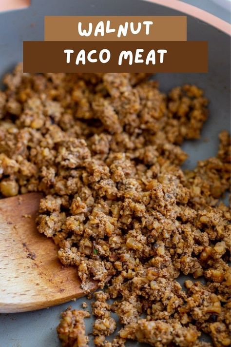 This Walnut Taco Meat is super simple to make and comes together in no time! It's such a nutritious and delicious meat substitute! How To Use Walnuts For Vegan Ground Meat, Walnut Beef Recipe, Vegan Hamburger Meat Recipes, Walnut Taco Meat Vegan, Walnut Meat Vegan, Walnut Ground Beef, Meat Substitute Recipes, Walnut Meat Recipes, Vegan Taco Meat Recipe