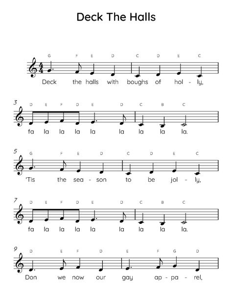 "\"Deck The Halls\" easy piano sheet music with letters and lyrics is perfect for beginner piano players." Piano Songs For Beginners With Numbers, Easy Music Sheets Piano With Letters, Easy Piano Sheet Music For Beginners With Letters, Simple Piano Sheet Music, Piano Notes Songs Letters, Piano Sheet Music With Letters Popular, Keyboard Piano Notes Songs, As It Was Piano Notes, All Of Me Piano Letters