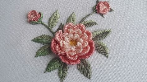 3D Peony Flower - Floral embroidery - Floral stitches - YouTube Peony Embroidery Simple, Embroidery Peonies, Peonies Embroidery, Peony Embroidery, Embroidery Hacks, Embroidery Satin Stitch, Loop Stitch, Embroidery 3d, Embroidery Lessons