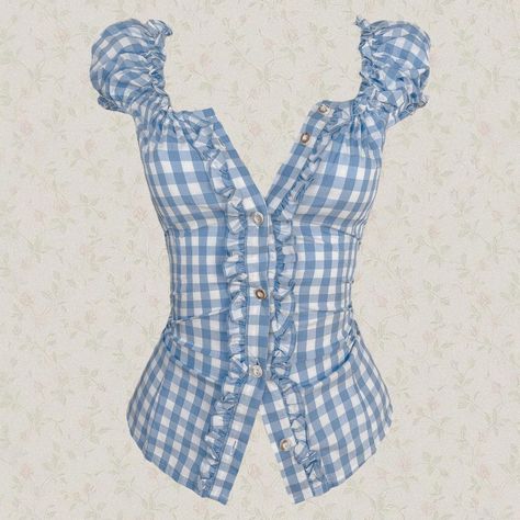 Vintage Dirndl Milkmaid Top 🧚🏽 ⚔️ gingham pattern,... - Depop Milkmaid Top Pattern, Puffy Sleeves, Top Pattern, Cute Tops, 9 And 10, Gingham, Wardrobe, Sewing, Lace