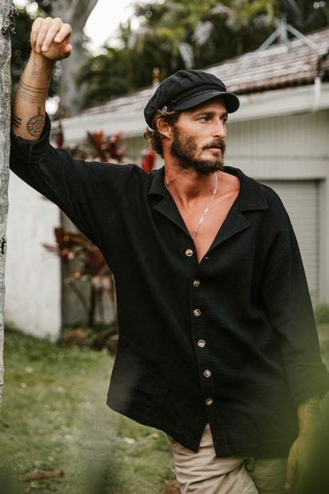 Boho Men Style, Boho Men, Guest Attire, Black Long Sleeve Shirt, Extra Long Sleeves, Gentleman Style, Style Outfits, Mens Street Style, Style Board