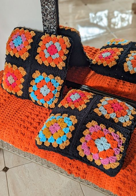 Granny square crochet pillow case Granny Square Pillow Case, Fall Granny Square, Granny Square Crochet Pillow, Granny Square Pillow, Fall Knitting, Crochet Inspo, Crochet Home Decor, Fall Pillows, Crochet Pillow