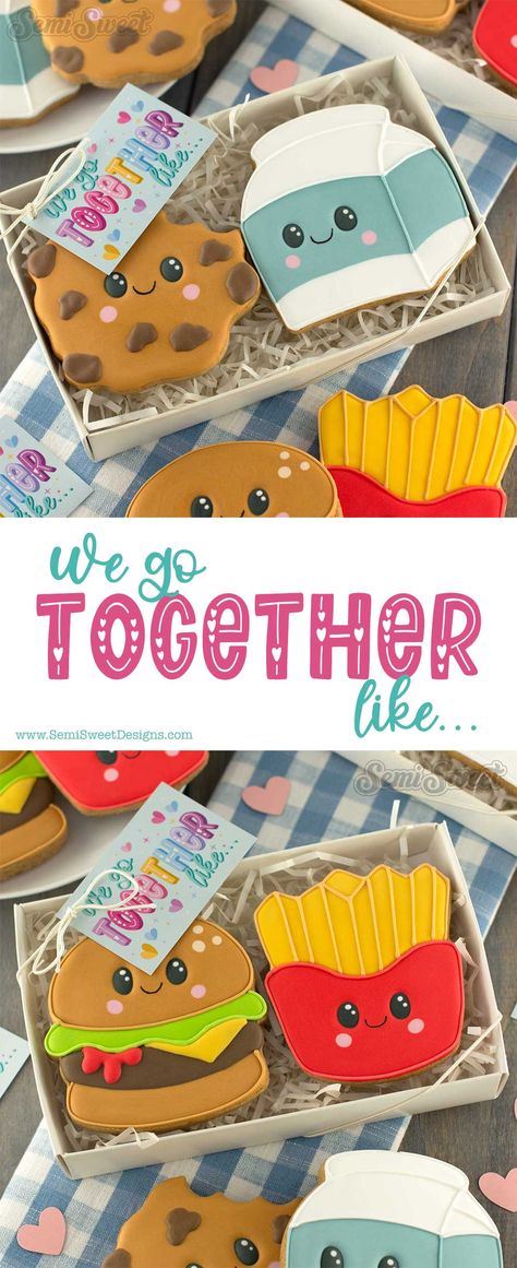 Foods That Go Together, We Go Together Like, Cookie Designs Birthday, Valentine’s Day Sugar Cookies, Valentine Sugar Cookies Decorated, Valentine Cookies Royal Icing, Valentines Day Cookies Decorated, We Go Together Like Cookies, Valentines Cookies Decorated Ideas