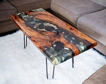 WastedTimeLLC on Etsy Sinker Cypress, Wood Crafts Furniture, Epoxy Wood Table, Live Edge Coffee Table, River Rocks, C Table, Epoxy Resin Table, River Table, Resin Furniture